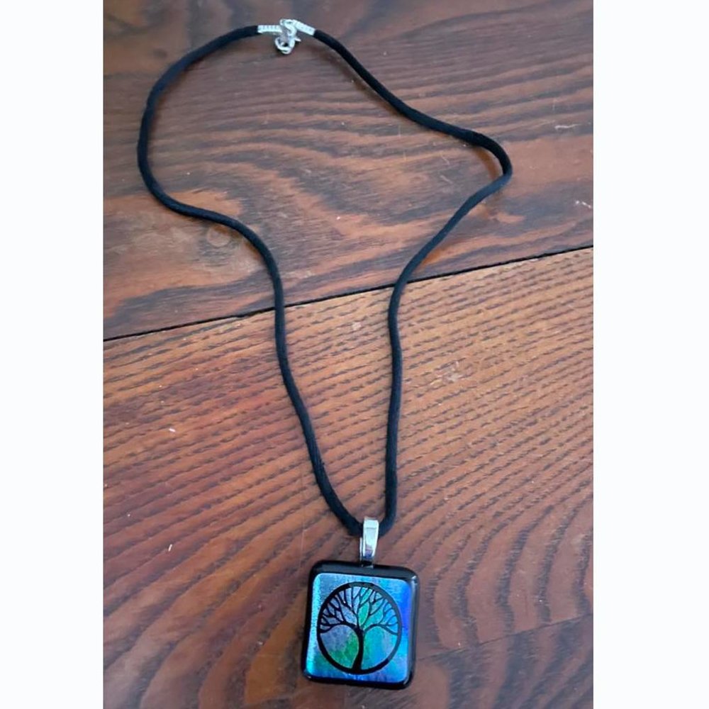 Tree of Life Pendant Necklace, Dichroic Glass - Picture 2 of 2